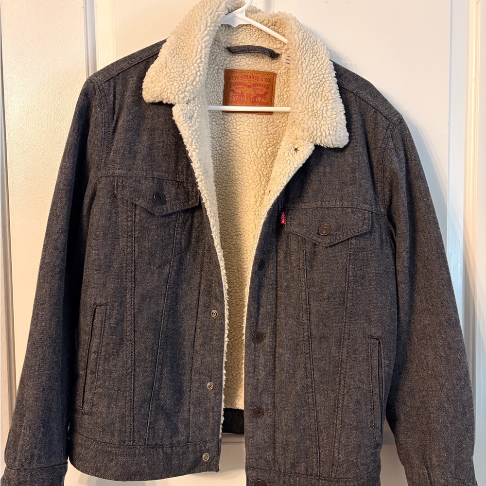 Levi's Gray and Cream Lightweight Sherpa Shirt Jacket